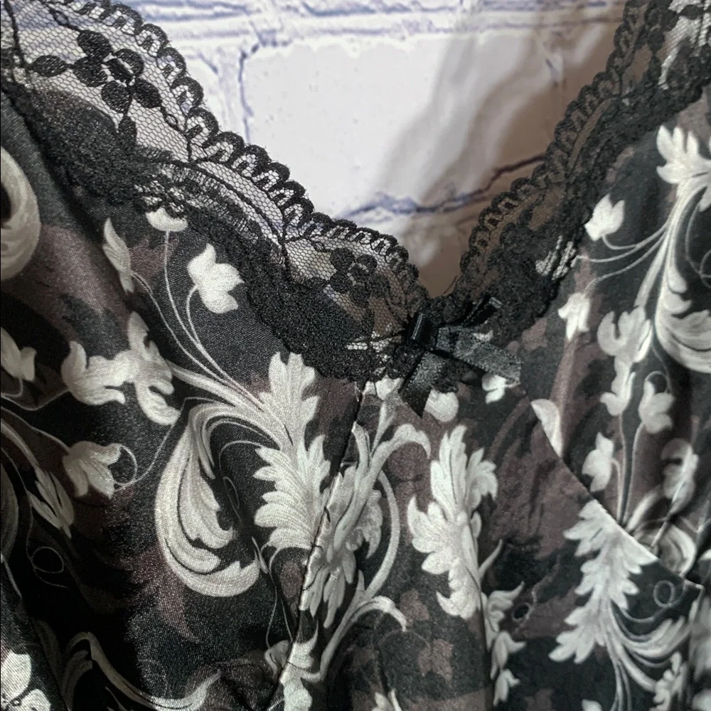 Adonna Womens Maxi Slip Dress Satin Black Silver Floral Babydoll XXL Whimsigoth - Picture 3 of 6